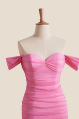 Off the Shoulder Pink Ruched Short Dress