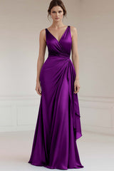 Peacock Sheath Satin V-Neck Long Formal Dress