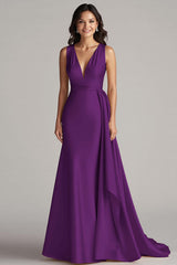 Peacock Deep V-Neck Mermaid Long Satin Formal Dress
