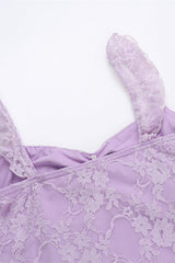 Ruffle Sleeve Purple Lace Short Dress