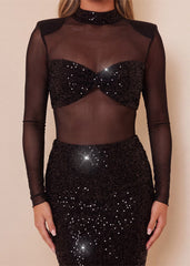 Second Glance Sequin Midi Dress - Black