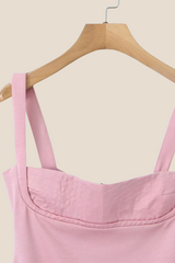 Square Neck Pink A-line Party Dress