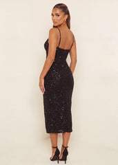 Starlit Nights Sequin Midi Dress - Black