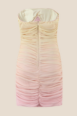 Strapless Multi-color Ruched Short Dress with a Scarf