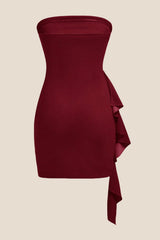 Strapless Burgundy Bodycon Short Dress with Train