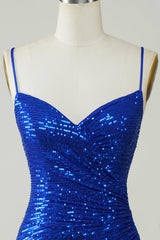 Blue Sequined Tight Backless Short Homecoming Dress