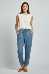 Anna | Women's Trousers with Drawstring Waist and Button Hem