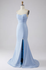 Light Blue Sparkly Mermaid Prom Dress with Slit