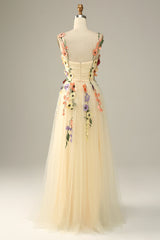 Flower A-Line Champagne Prom Dress