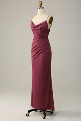 Spaghetti Straps Opne Back Desert Rose Bridesmaid Dress