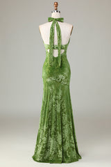 Velvet Halter Olive Holiday Party Dress