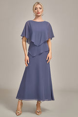 Sheath Scoop Tea-Length Stormy Chiffon Mother of the Bride Dress