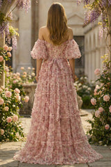 A Line Off the Shoulder Ivory Red Flower Plus Size Prom Dress