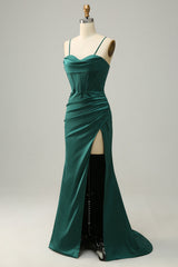 Dark Green Spaghetti Straps Mermaid Prom Dress