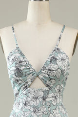 Grey Green Mermaid Floral Bridesmaid Dress