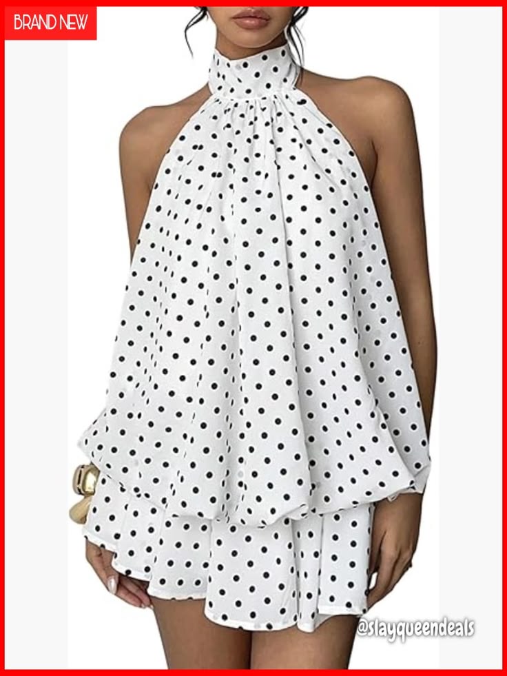 Chiffon Polka Dot Halter Mini Dress Sleeveless Open Back