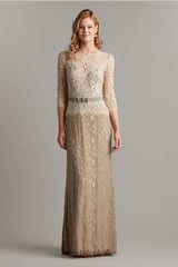 Amberly Belted Lace ? Sleeve Gown
