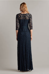 Amberly Belted Lace ? Sleeve Gown