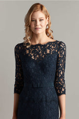 Amberly Belted Lace ? Sleeve Gown