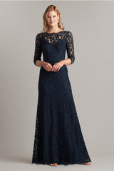 Amberly Belted Lace ? Sleeve Gown