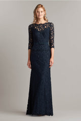 Amberly Belted Lace ? Sleeve Gown
