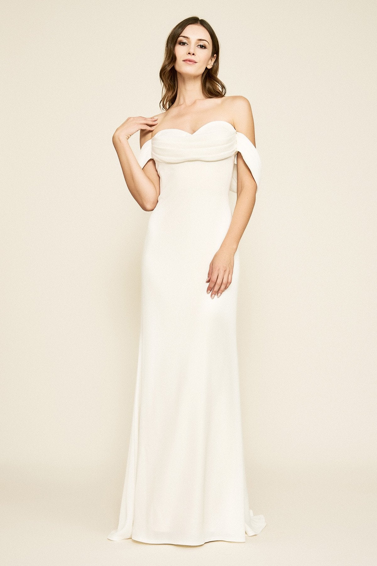 Amishta Off-The-Shoulder Crepe Gown