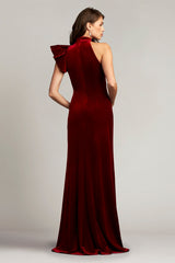Altman Velvet Flounce Halter Gown