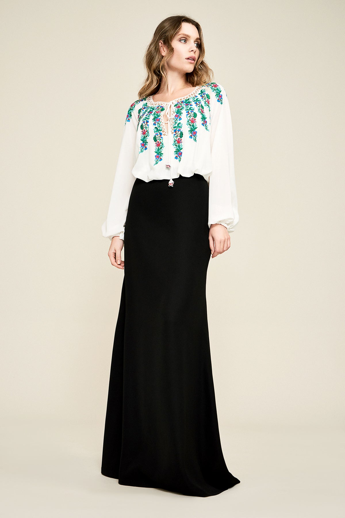 Alina Embroidered Crepe Gown