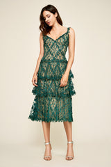Ambroz Floral Embroidery Tea-Length Dress
