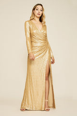 Alberti Sequin Slit Gown