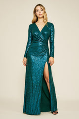 Alberti Sequin Slit Gown