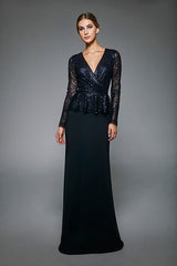 Aldrin Long-Sleeve Sequin Gown - PETITE