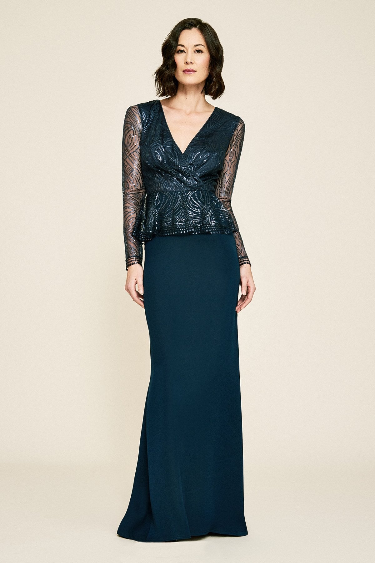 Aldrin Long-Sleeve Sequin Gown - PETITE