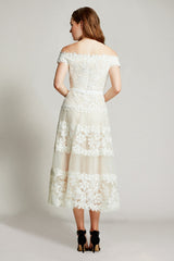 Adriane Floral Embroidered Tea-Length Dress