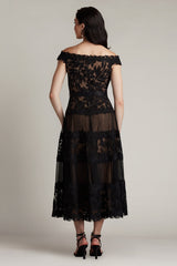 Adriane Floral Embroidered Tea-Length Dress