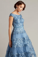 Adriane Floral Embroidered Tea-Length Dress