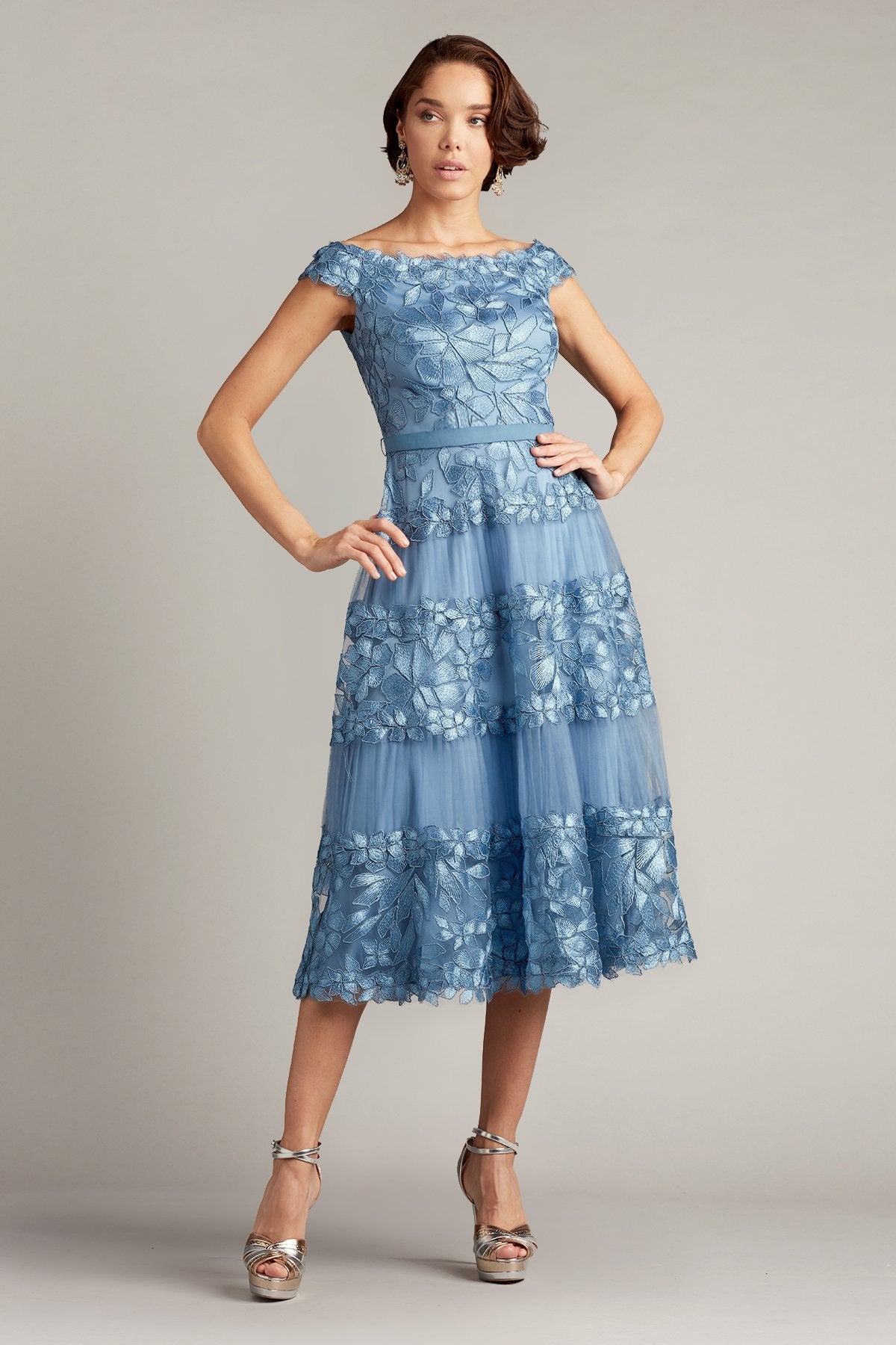 Adriane Floral Embroidered Tea-Length Dress