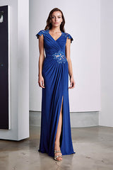 Abilene Beaded Draped Jersey Gown