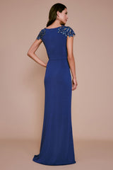 Abilene Beaded Draped Jersey Gown