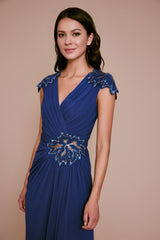 Abilene Beaded Draped Jersey Gown