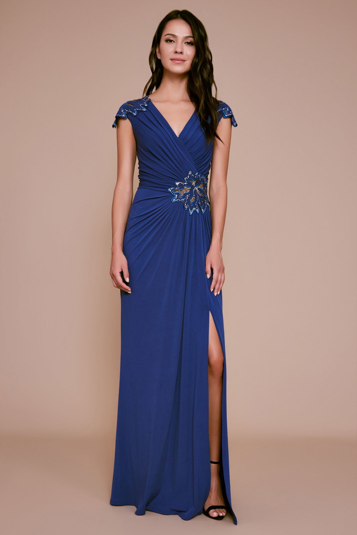 Abilene Beaded Draped Jersey Gown