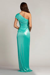 Alessia Draped One-Shoulder Lam¨¦ Gown