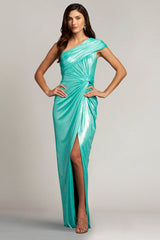 Alessia Draped One-Shoulder Lam¨¦ Gown