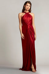Ambrosia Draped Halter Lam¨¦ Gown