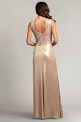 Ambrosia Draped Halter Lam¨¦ Gown