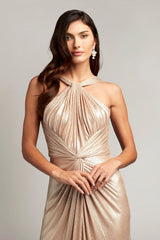 Ambrosia Draped Halter Lam¨¦ Gown