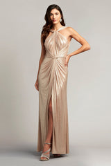 Ambrosia Draped Halter Lam¨¦ Gown