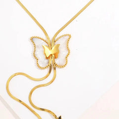 Butterfly Necklace for Adults. Waterproof Non Tarnish. 18K Real Gold Plated 304 Stainless Steel with Zircon Inlay and Woven Chain