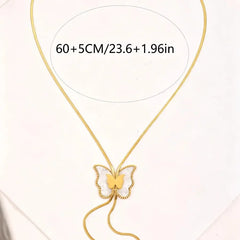 Butterfly Necklace for Adults. Waterproof Non Tarnish. 18K Real Gold Plated 304 Stainless Steel with Zircon Inlay and Woven Chain
