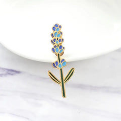 Lavender Floral Enamel Pin in Gold Finish